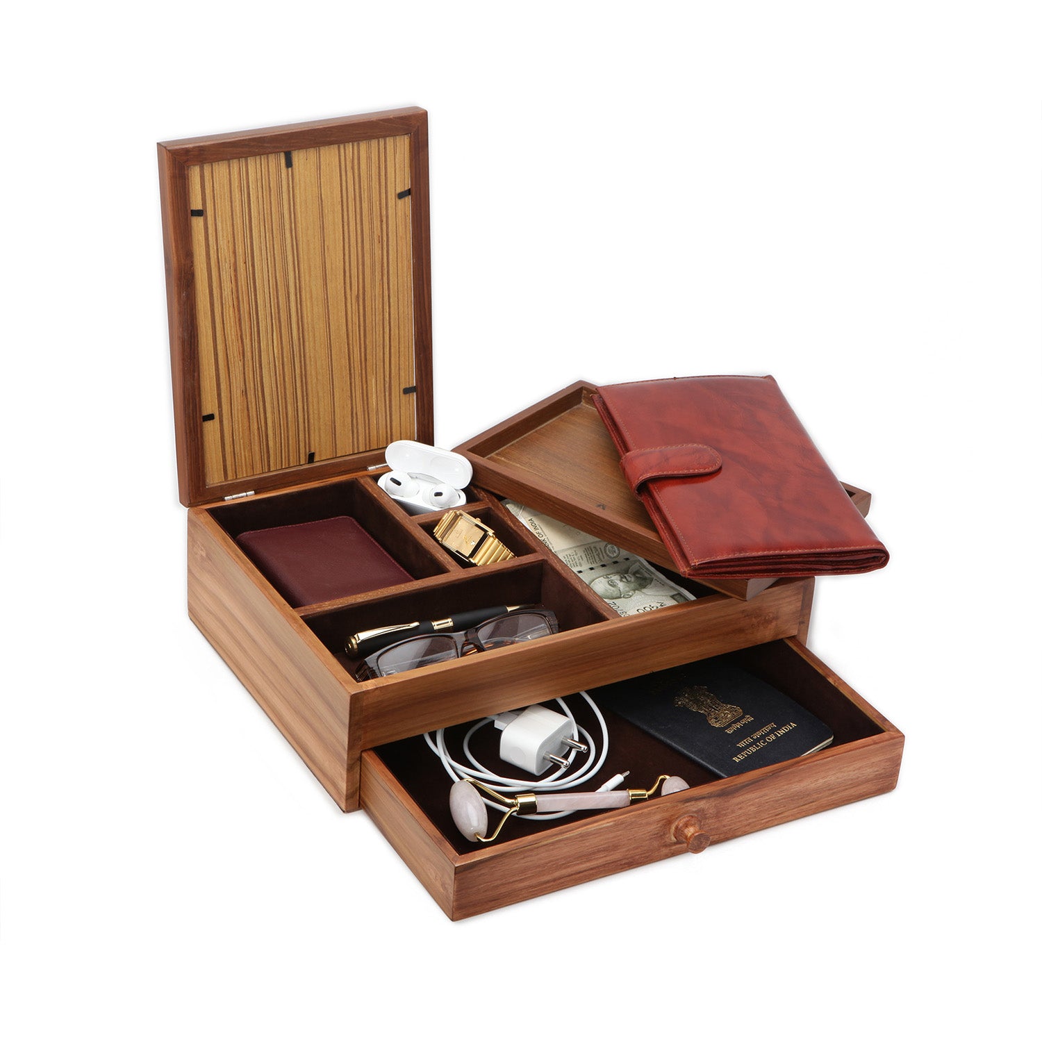 Wood Luxury Valet Box And Mobile Docking Tray Wood Boxes