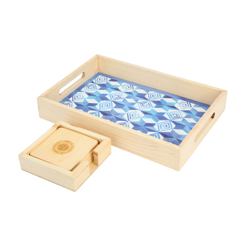 Wood Serving Tray Shibori Star Art Print Lamination | Tray