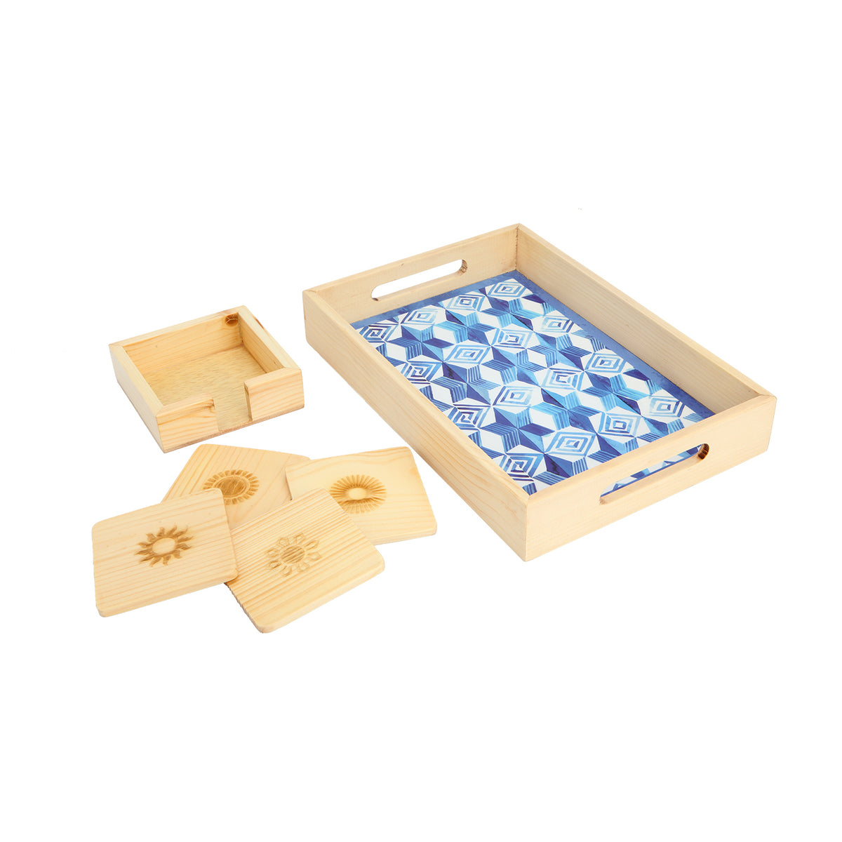 Wood Serving Tray Shibori Star Art Print Lamination | Tray