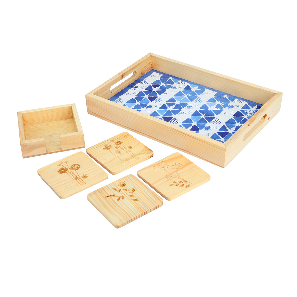 Wood Serving Tray Shibori Design Art Print Lamination | Tray