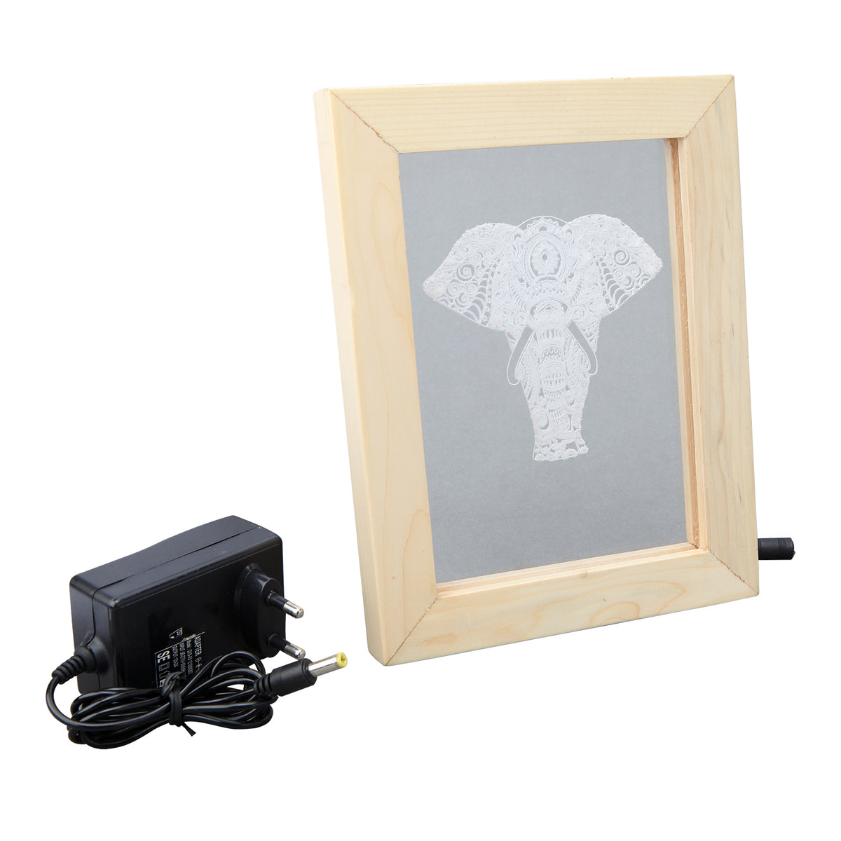 Wood Led Frame With Acrylic Carved Elephant Design | Night Lamps