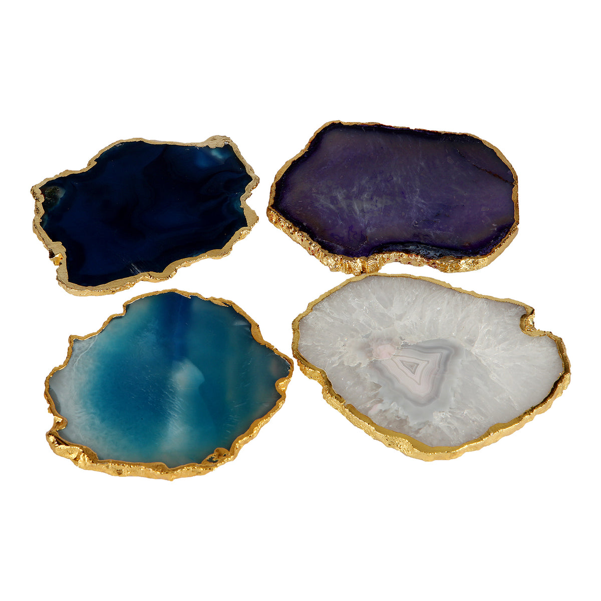 Natural Agate Dyed Colour Gold Edge Coaster Set Of 4 | Tea & Table Coaster