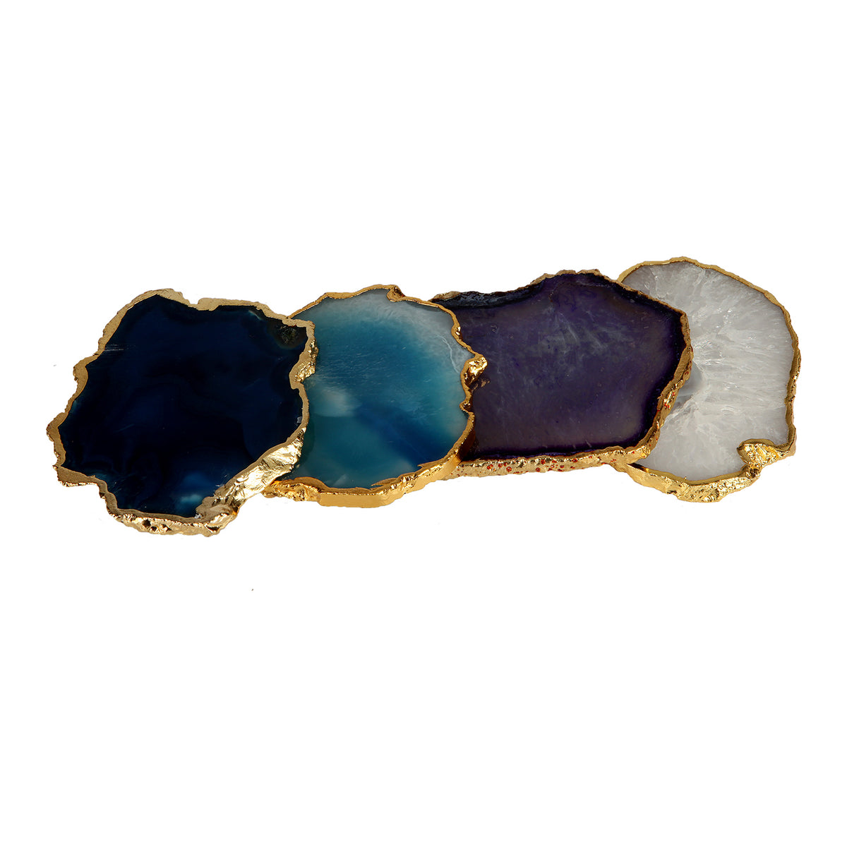 Natural Agate Dyed Colour Gold Edge Coaster Set Of 4 | Tea & Table Coaster